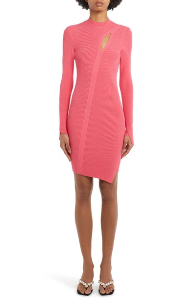 Versace Slash Detail Long Sleeve Twisted Rib Sweater Dress In Pink