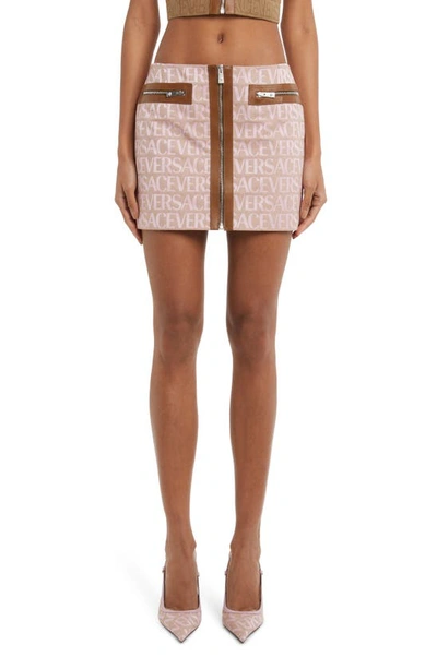 Versace Logo Jacquard Exposed Zip Canvas Skirt In Rosado