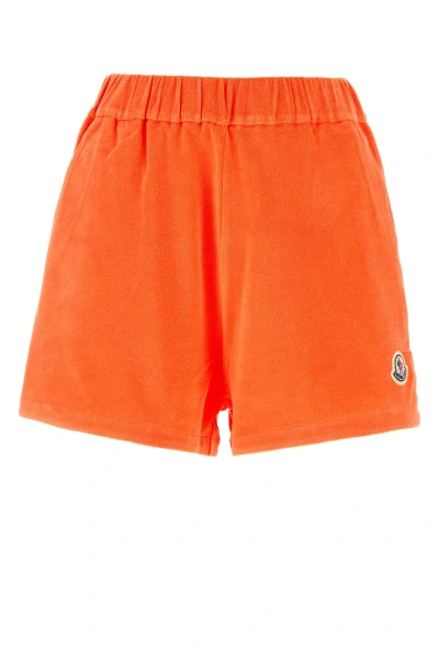 Moncler Logo-patch Velour Shorts In Orange