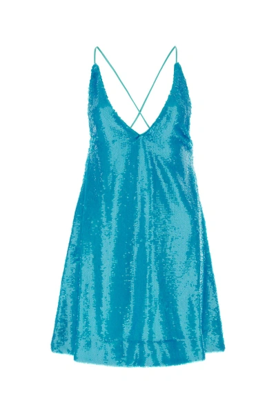 Ganni Blue Sequins Strap Mini Dress In Light Blue