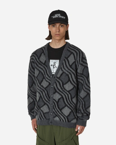 Awake Ny Wavy Jacquard Mohair Cardigan Charcoal In Grey