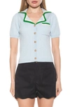 Alexia Admor Kith Knit Button Top In Halogen Blue