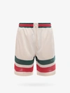 Gucci Logo Embroidered Wed Striped Bermuda Shorts In Beige