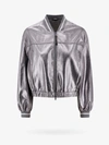 Brunello Cucinelli Laminated Leather Bomber Jacket Puffer Jackets Silver In Silver