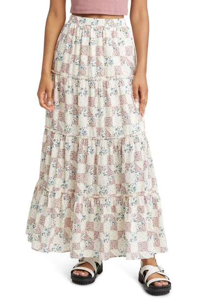 Bp. Tiered Cotton Maxi Skirt In Pink Hydrangea Quilt