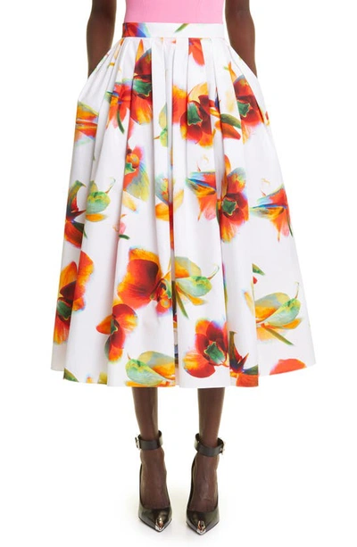 Alexander Mcqueen Solarised Orchid Gathered Midi Skirt In White