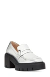 Stuart Weitzman Soho Patent Lug-sole Penny Loafers In Silver