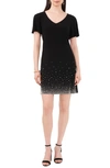 CHAUS FARAJ IMITATION PEARL & RHINESTONE SPLIT SLEEVE DRESS