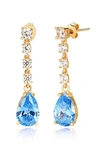 Gabi Rielle Cubic Zircoina & Blue Topaz Linear Drop Earrings In Gold