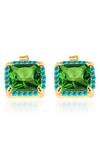 Gabi Rielle Enchanted Bouquet Square Halo Stud Earrings In Gold/green