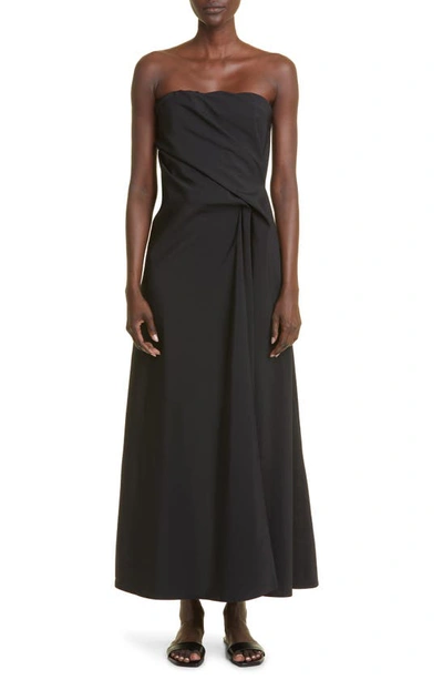 The Row Bima Gathered Strapless Dress In Black