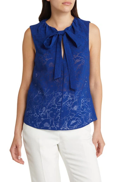 Ted Baker Adelaai Floral Sleeveless Tie Neck Top In Bright Blue
