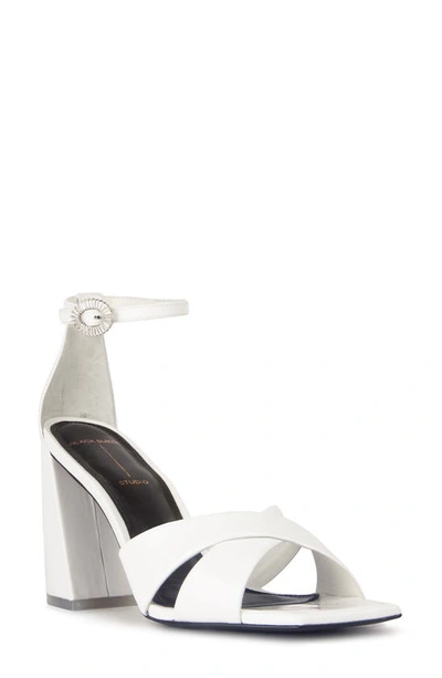 Black Suede Studio Chelsea Raffia Crisscross Sandals In White Patent