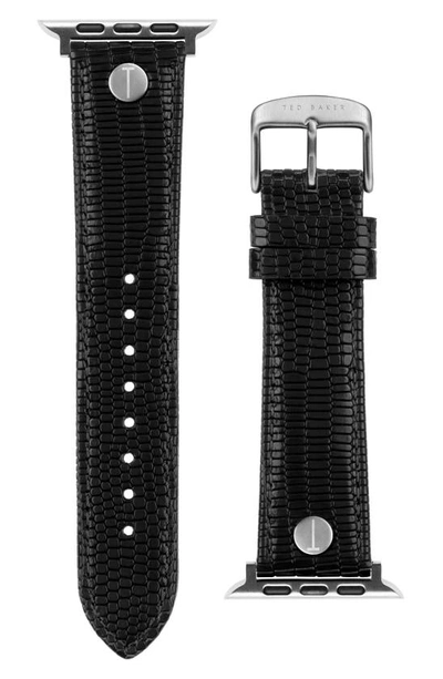 Ted Baker Lizard Embossed Leather 22mm Apple Watch® Watchband In Black