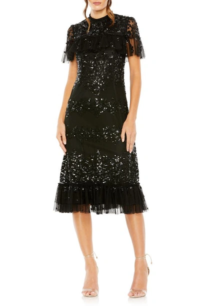 MAC DUGGAL SEQUIN RUFFLE MESH DRESS