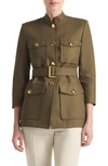 St John Gabardine Belted Jacket In Dark Olive