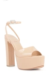 Black Suede Studio Zoe Ankle Strap Platform Sandal In Blush Patent