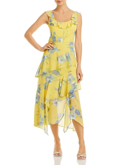 Bcbgmaxazria Womens Floral Tiered Shift Dress In Yellow