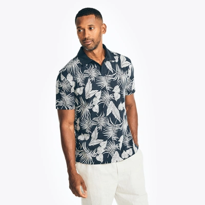 Nautica Mens Sustainably Crafted Relaxed Fit Printed Polo In Blue