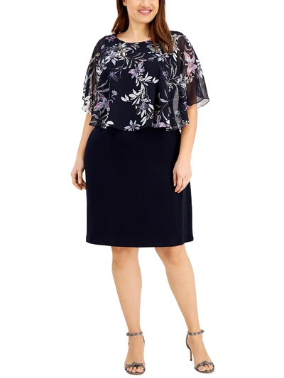Connected Apparel Plus Womens Floral Print Mid Calf Sheath Dress In Blue