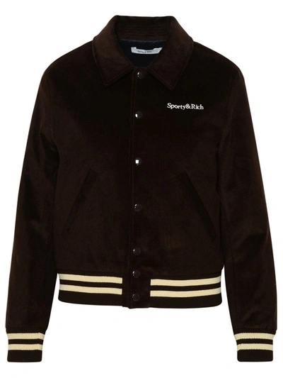 Sporty And Rich Embroidered-logo Bomber Jacket In Brown