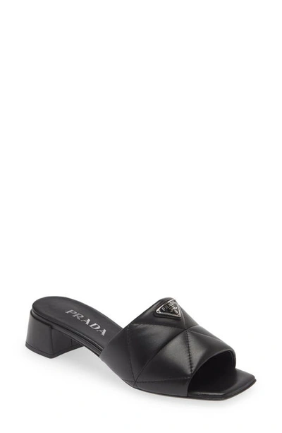 Prada Quilted Leather Slide Sandals In Black