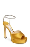 Jimmy Choo Saeda Crystal Ankle-strap Platform Sandals In Yellow