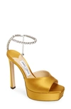 Jimmy Choo Saeda 125 Crystal-embellished Satin Platform Sandals In Sunflower/ Crystal