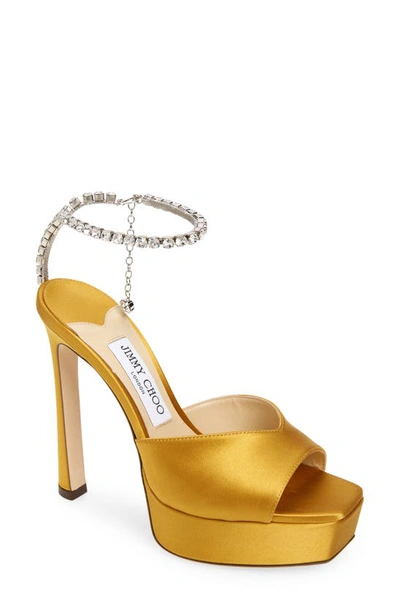 Jimmy Choo Saeda Crystal Ankle-strap Platform Sandals In Yellow