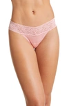 Hanky Panky Original-rise Organic Cotton Lace-trim Thong In Pink Lemonade