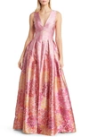 Sachin & Babi Brooke Sleeveless Pleated Floral-print Gown In Multi