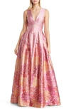 Sachin & Babi Brooke Sleeveless Pleated Floral-print Gown In Light Sunset Hydrangea