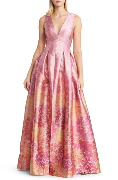 Sachin & Babi Brooke Sleeveless Pleated Floral-print Gown In Multi