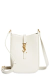 Saint Laurent Le 5 A 7 Mini Ysl Vertical Bucket Bag In Smooth Leather In Crema Soft