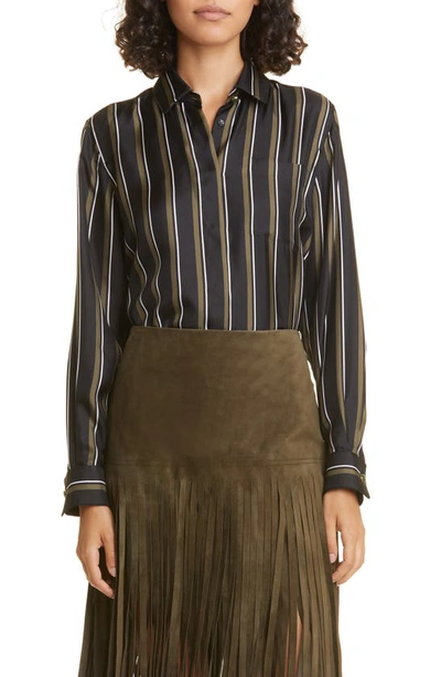 Max Mara Nardo Stripe Silk Shirt In Olive Green