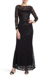 MARINA SEQUIN LACE LONG SLEEVE GOWN