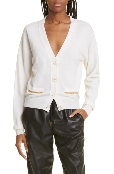 Stella Mccartney Falabella Chain Wool Cardigan In 9100 Off White