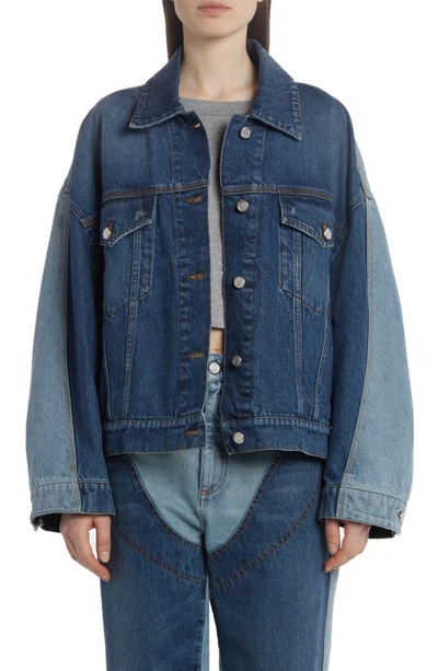 Stella Mccartney Two Tone Denim Trucker Jacket In Double Blue Tone