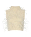 Lapointe Mock-neck Feather-trim Brushed Alpaca Crop Tank Top In Cream