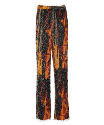 Lapointe Jacquard Fringe High-waisted Straight-leg Trousers In Mustard Multi