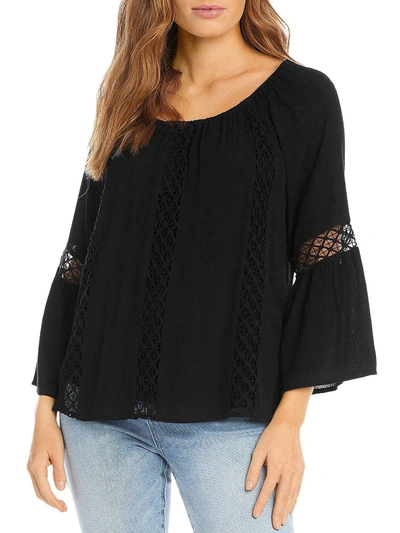 Karen Kane Womens Lace Inset Rayon Pullover Top In Black