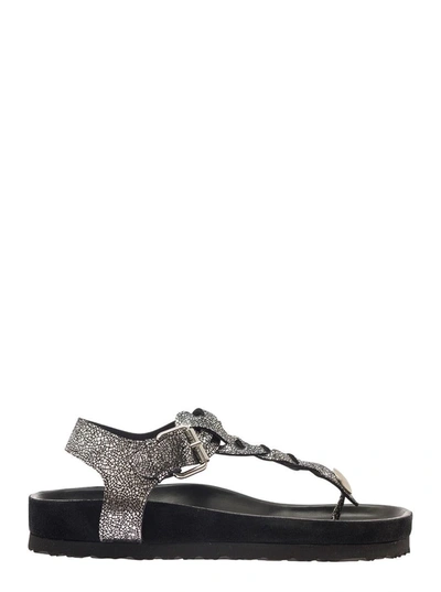 ISABEL MARANT 'BROOK' SILVER SANDALS WITH BRAIDED DESIGN IN METALLIC LEATHER WOMAN