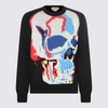 Alexander Mcqueen Black Crewneck Sweatshirt With Multicolor Jacquard Skull In Wool Blend Man In Black/ivory/red/blue