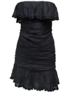ISABEL MARANT BLACK OFF-SHOULDER MINIDRESS WITH RUCHES DETAIL IN RAMIE WOMAN