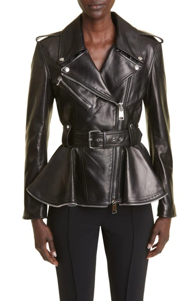 Alexander Mcqueen 束腰伞摆机车夹克 In Black | ModeSens
