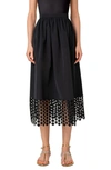 AKRIS PUNTO DOT GUIPURE LACE HEM TAFFETA MIDI SKIRT