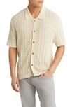 Les Deux Garrett Knit Cotton Short Sleeve Button-up Shirt In Ivory