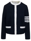 THOM BROWNE CARDIGAN WITH 4-BAR STRIPE DETAIL IN BLACK AND WHITE WOOL WOMAN