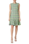 AKRIS PUNTO FRINGED TWEED SLEEVELESS SHEATH DRESS