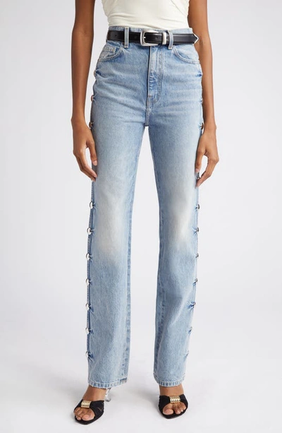 Khaite Danielle Studded High-rise Straight-leg Jeans In Light Blue